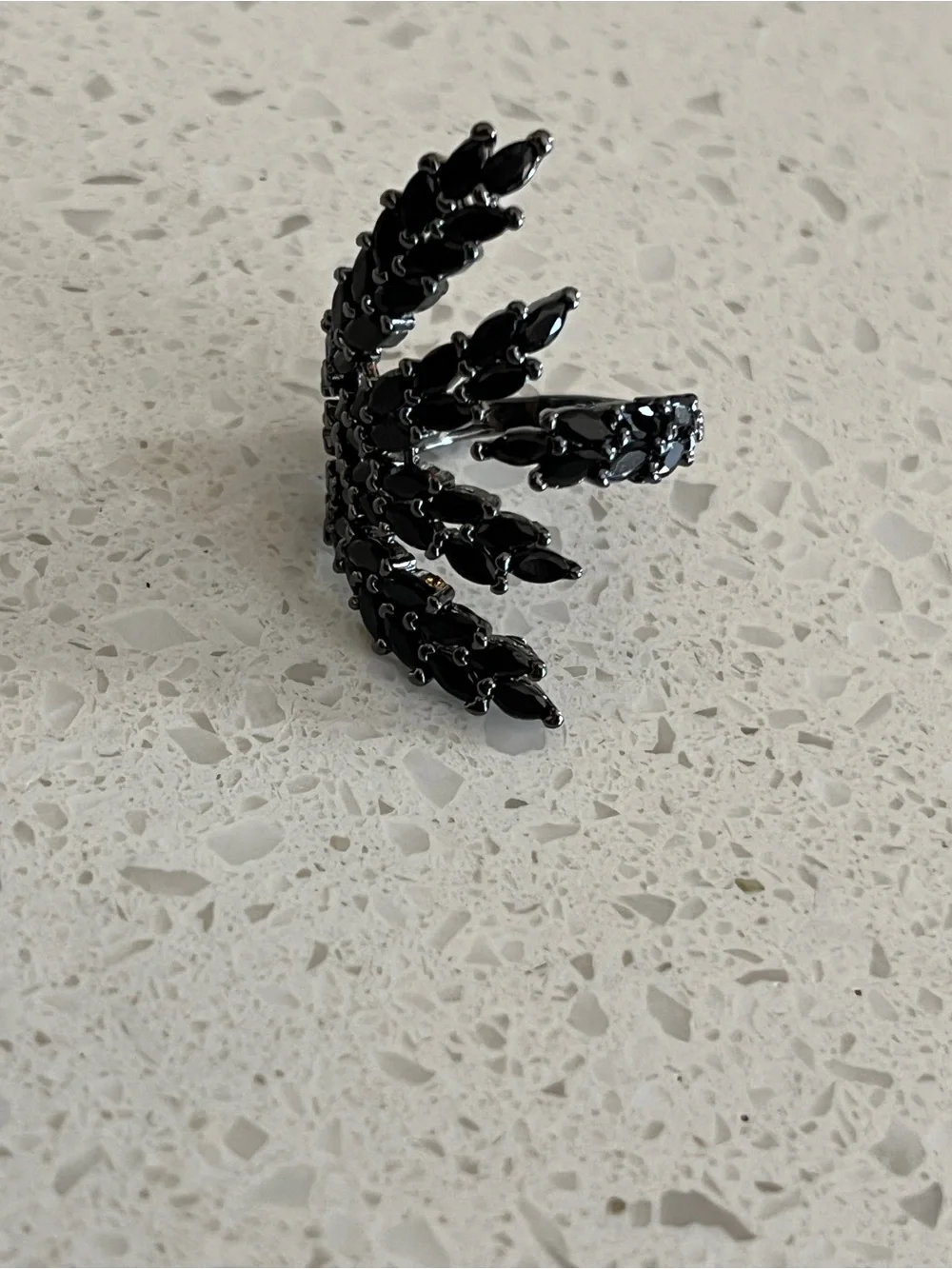 Leaf Shaped Cuff Ring With‎ Shiny Cubic Zirconia Stones